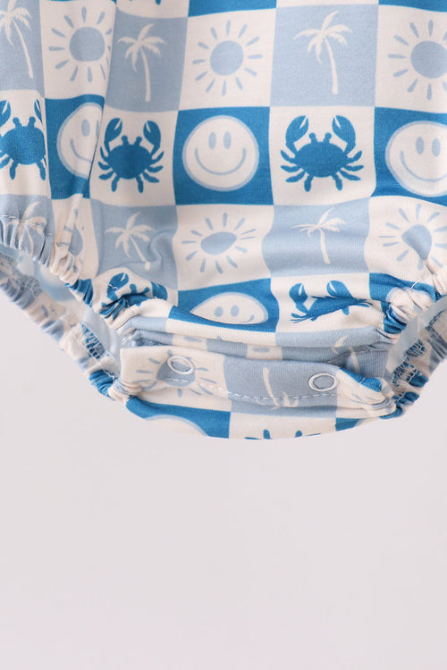 Blue Crab Embroidered Checkered Bubble