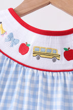 Blue School Bus Smocked Gingham Dress