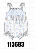 Blue Floral Smocked Bubble