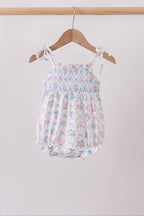 Blue Floral Smocked Bubble