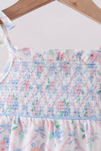 Blue Floral Smocked Bubble