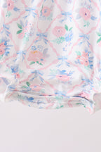 Blue Floral Smocked Bubble