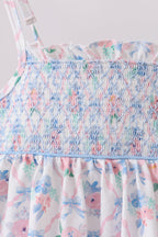 Blue Floral Smocked Bloomer Set