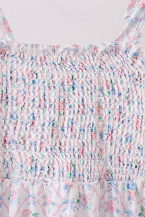 Blue Floral Smocked Mom Dress