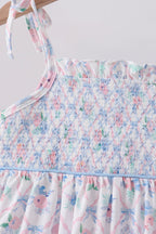 Blue Floral Smocked Ruffle Shorts Set