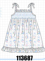 Blue Floral Smocked Ruffle Dress
