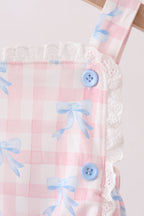 Pink Gingham Bow Print Lace Bubble