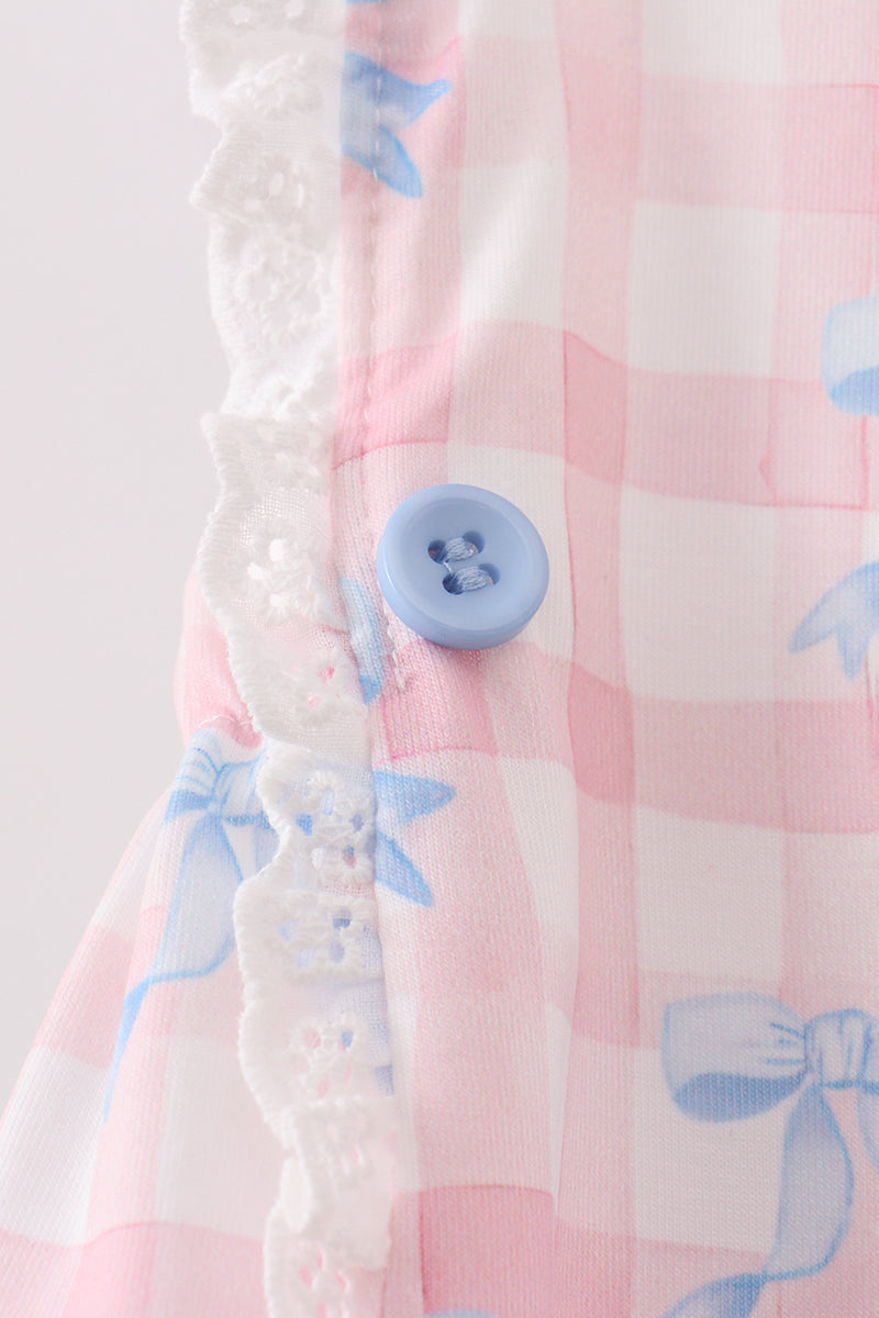 Pink Gingham Bow Print Lace Bubble