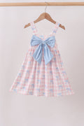 Pink Gingham Bow Print Dress