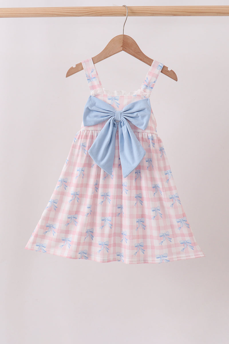 Pink Gingham Bow Print Dress