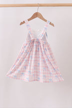 Pink Gingham Bow Print Dress