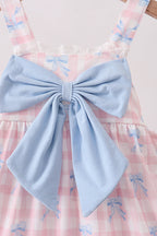 Pink Gingham Bow Print Dress