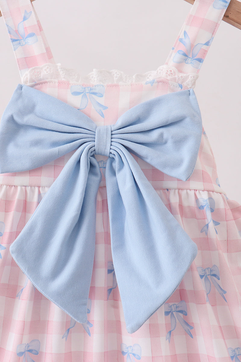 Pink Gingham Bow Print Dress