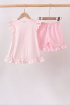 Pink Jack-O-Lantern  Applique Ruffle Shorts Set