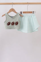Green football french knot gingham skorts set