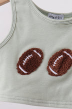 Green football french knot gingham skorts set