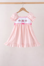 Pink Castle Embroidery Jacquard Ruffle Dress