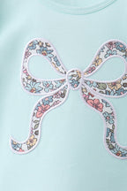 Blue Floral Bow Applique Bloomer Set