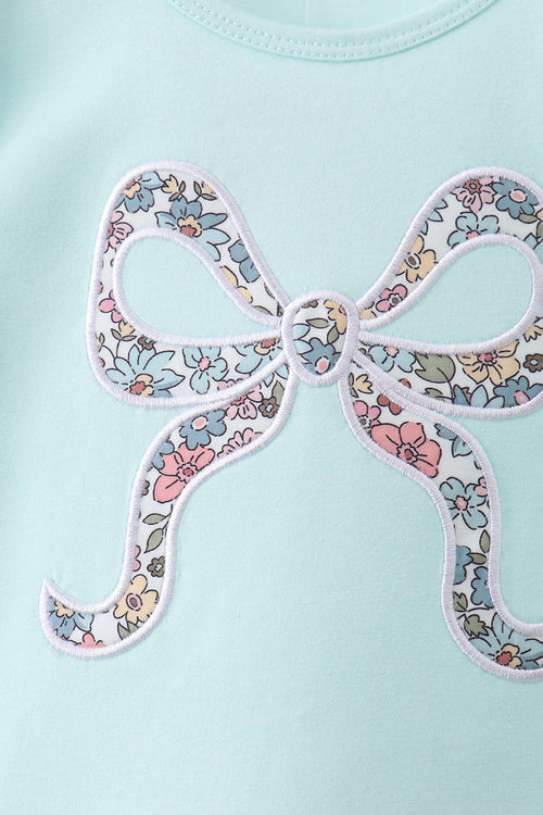 Blue Floral Bow Applique Bloomer Set