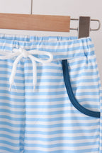 Blue character embroidery stripe pants set