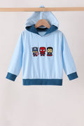Blue character embroidery hoodie