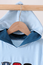 Blue character embroidery hoodie