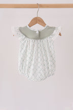 Sage pumpkin embroidery bow ruffle bubble