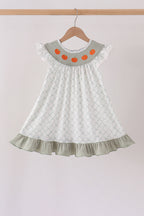 Sage pumpkin embroidery bow ruffle dress