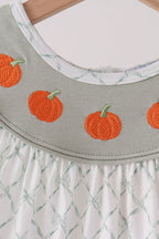 Sage pumpkin embroidery bow ruffle dress