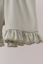 Sage pumpkin embroidery bow ruffle shorts set