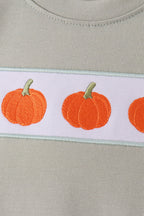 Sage pumpkin embroidery shorts set