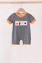 Black ghost spider embroidery gingham romper