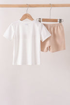 Khaki Pumpkin Embroidery Shorts Set