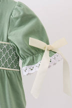 Sage collar smocked lace bubble