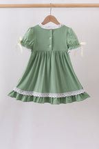 Sage collar smocked lace dress