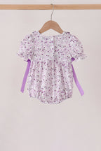 Purple floral blessed smocked ruffle bubble