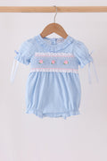 Blue Floral Smocked Lace Bubble