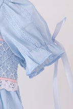 Blue Floral Smocked Lace Bubble