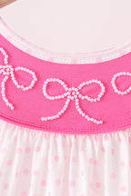 Pink bow pearl ruffle pants set