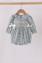 Sage Floral Smocked Bow Bubble
