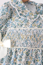 Sage Floral Smocked Bow Bubble