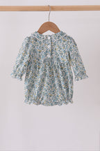 Sage Floral Smocked Bow Bubble