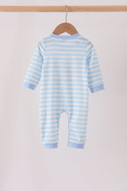 Blue Football Embroidery Stripe Romper