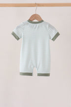 Sage pumpkin embroidery gingham romper
