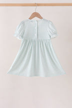 Sage pumpkin smocked gingham dress