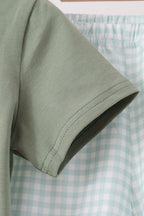 Sage pumpkin embroidery gingham shorts set