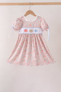 Pink Pumpkin Floral Embroidery Dress