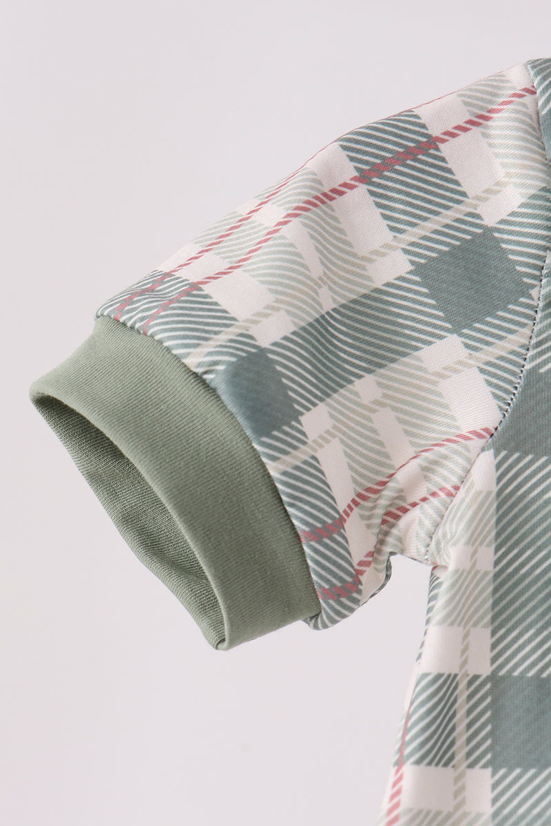 Green Pumpkin Embroidery Plaid Bubble
