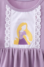 Purple character embroidery ruffle dress