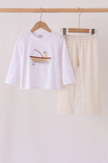 Khaki Puppy Fishing Embroidery Pants Set